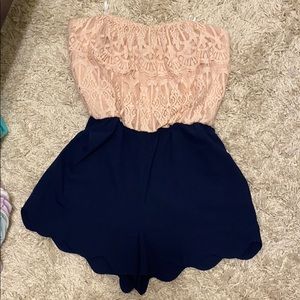 Navy Blue and Pink Romper